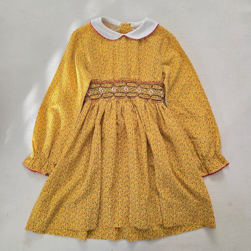 Vintage Smocked Yellow Floral Dress kids 8